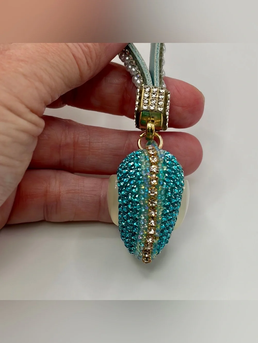 Crystal Strap Keychain with Teal Heart Charm